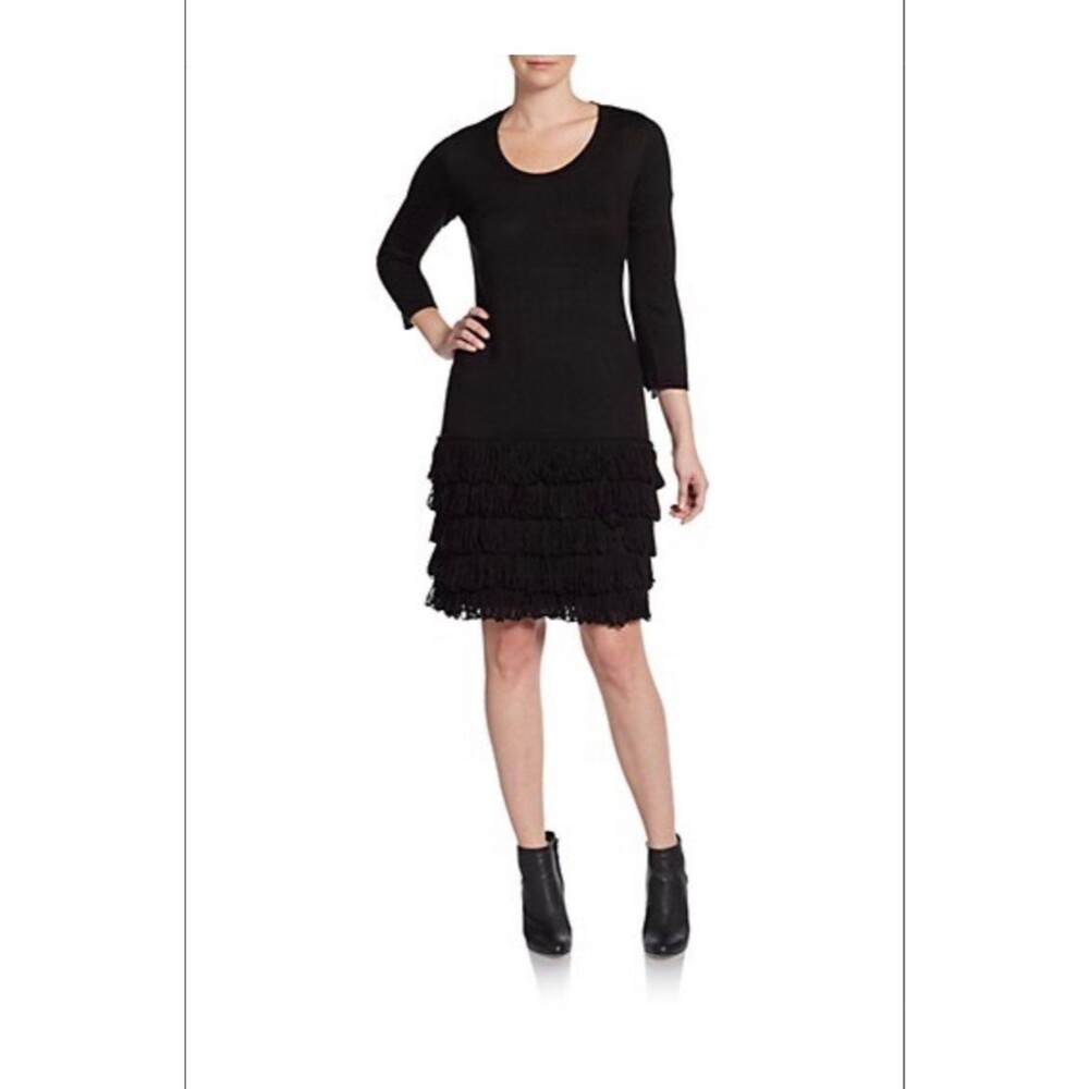 Calvin Klein black sweater fringed knitt